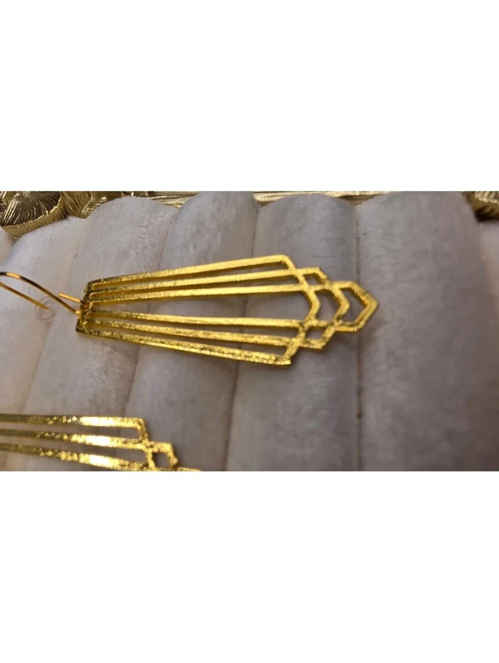 Elegant Gold Tone Art Deco Geometric Drop Earrings